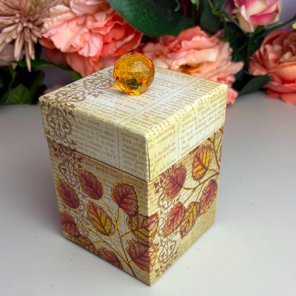 Vintage Autumn Decorative Box with Orange Gem Top
